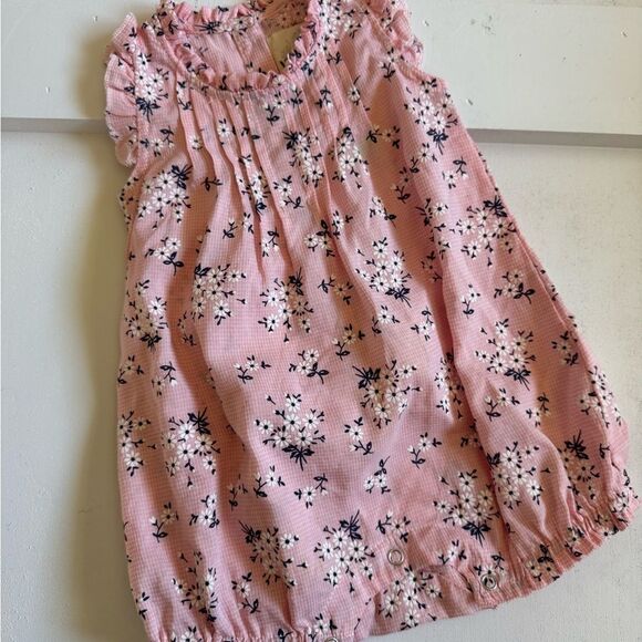 Other - Pink and White Floral One Piece Bodysuit with Ruffled Neckline